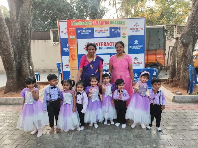 Kids and teachers celebrating dress-up day outdoors